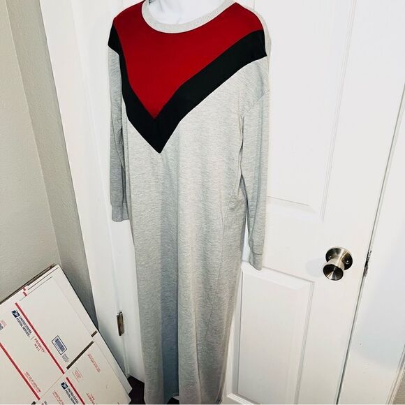 SHEIN Colorblock Sweatshirt Maxi Dress Long Sleeves Grey L - Picture 5 of 8